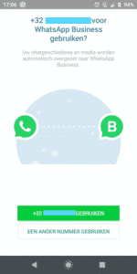 2. WhatsApp Business koppelt de app automatisch aan het nummer van je sim-kaart. Wil je een vast nummer gebruiken? Klik dan op ‘Een ander nummer gebruiken’ en geef je vast nummer in.